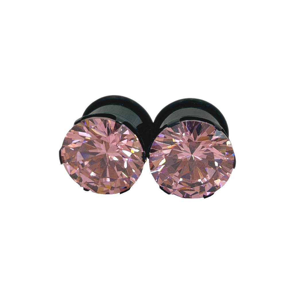 Surgical Steel Single Flare Ear Plugs with PVD Black CZ - Pair - photo 9