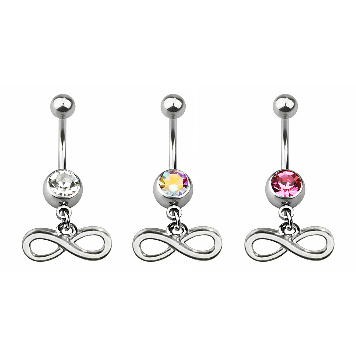 Surgical Steel 14 Gauge Belly Ring with Dangling Infinity Symbol