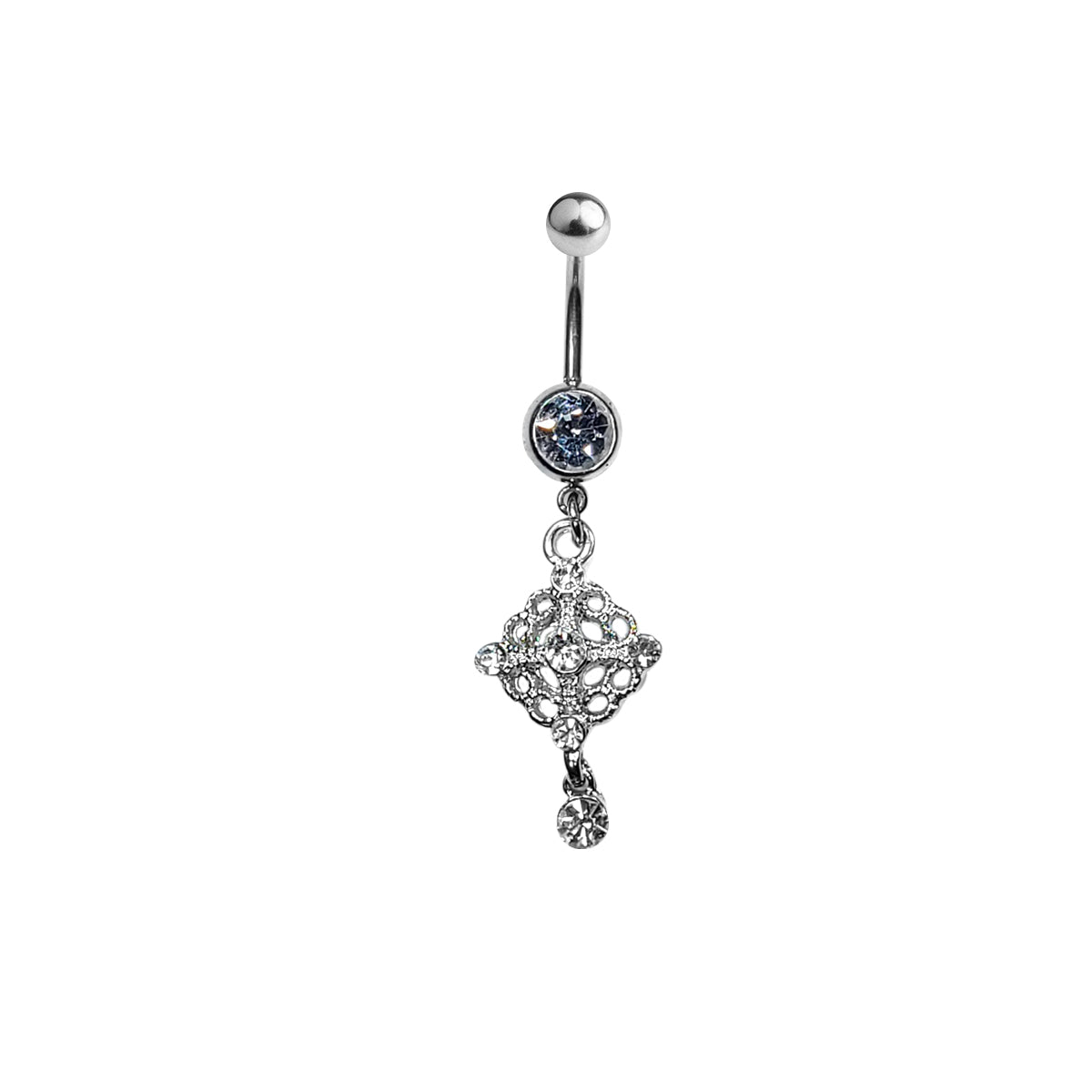 Surgical Steel Belly Button Ring 14 Gauge 11mm with Art Deco CZ Dangle