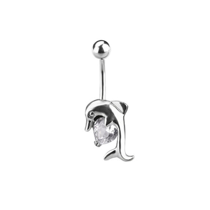 Surgical Steel 14 Gauge Belly Ring with Dolphin Heart Gem - photo 2