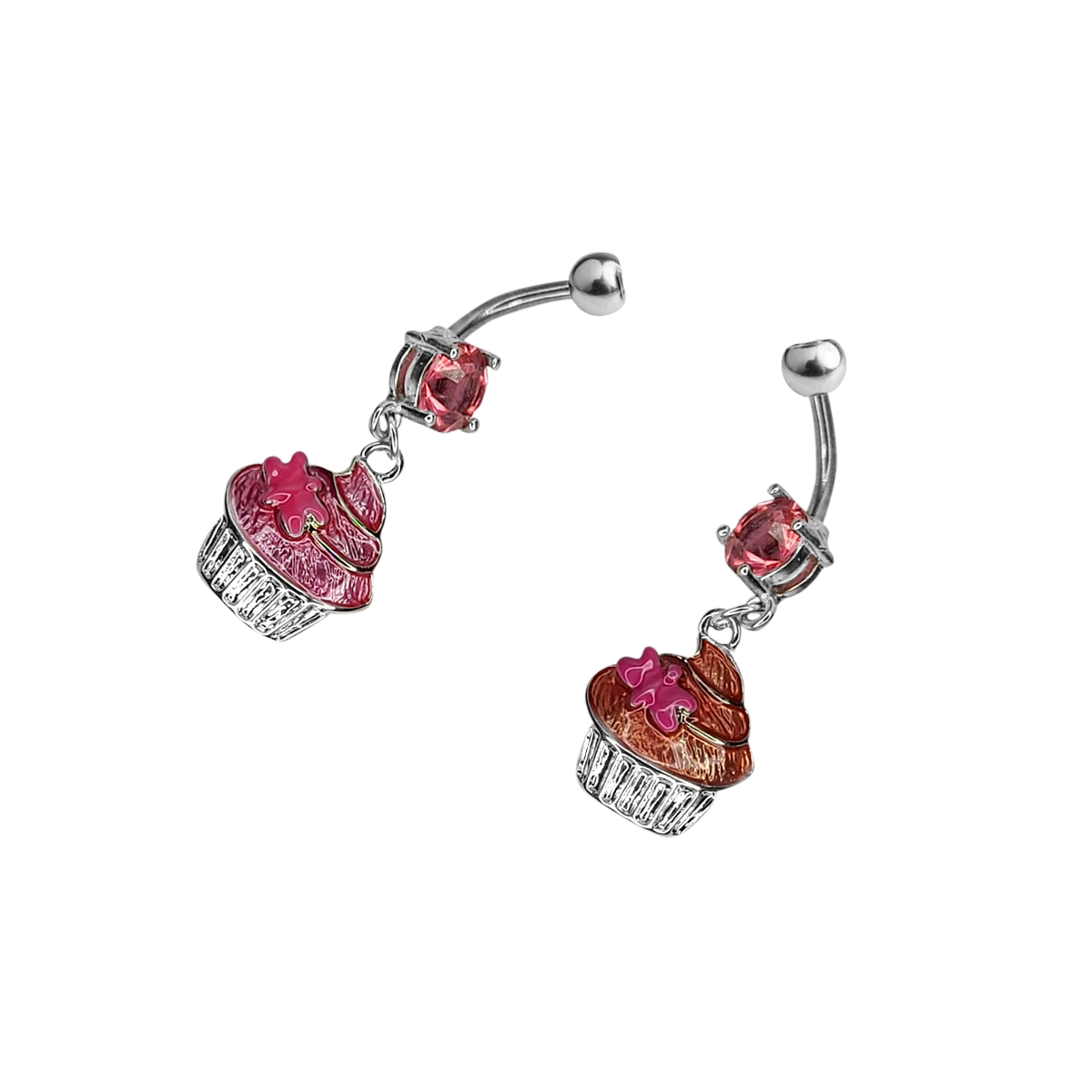Surgical Steel 14 Gauge Belly Ring with Frosted Enamel Cupcake Dangle - photo 5