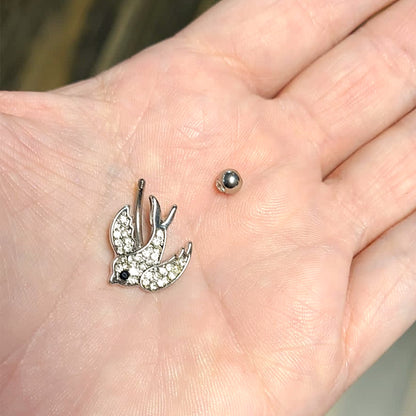 Surgical Steel 14 Gauge Belly Ring with Paved CZ Dove Dangle - photo 3