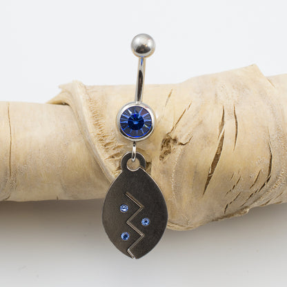 Surgical Steel 14 Gauge Belly Ring with CZ Tribal Etched Dangle - photo 6