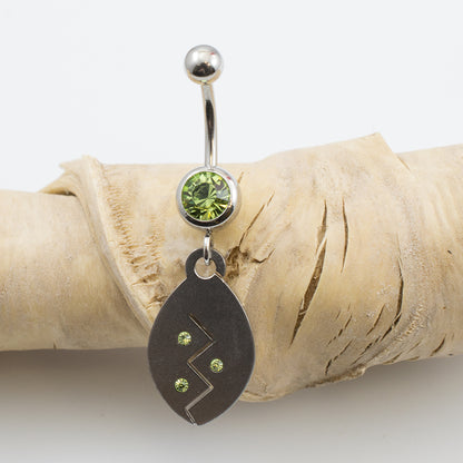Surgical Steel 14 Gauge Belly Ring with CZ Tribal Etched Dangle - photo 7