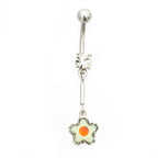 Surgical Steel 14 Gauge Pastel Dangling Flower CZ Belly Button Ring