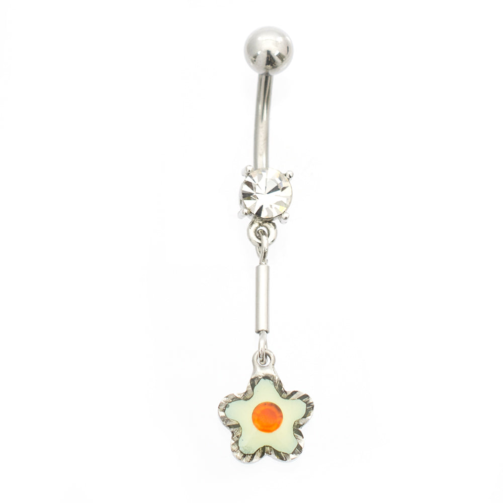 Surgical Steel 14 Gauge Pastel Dangling Flower CZ Belly Button Ring