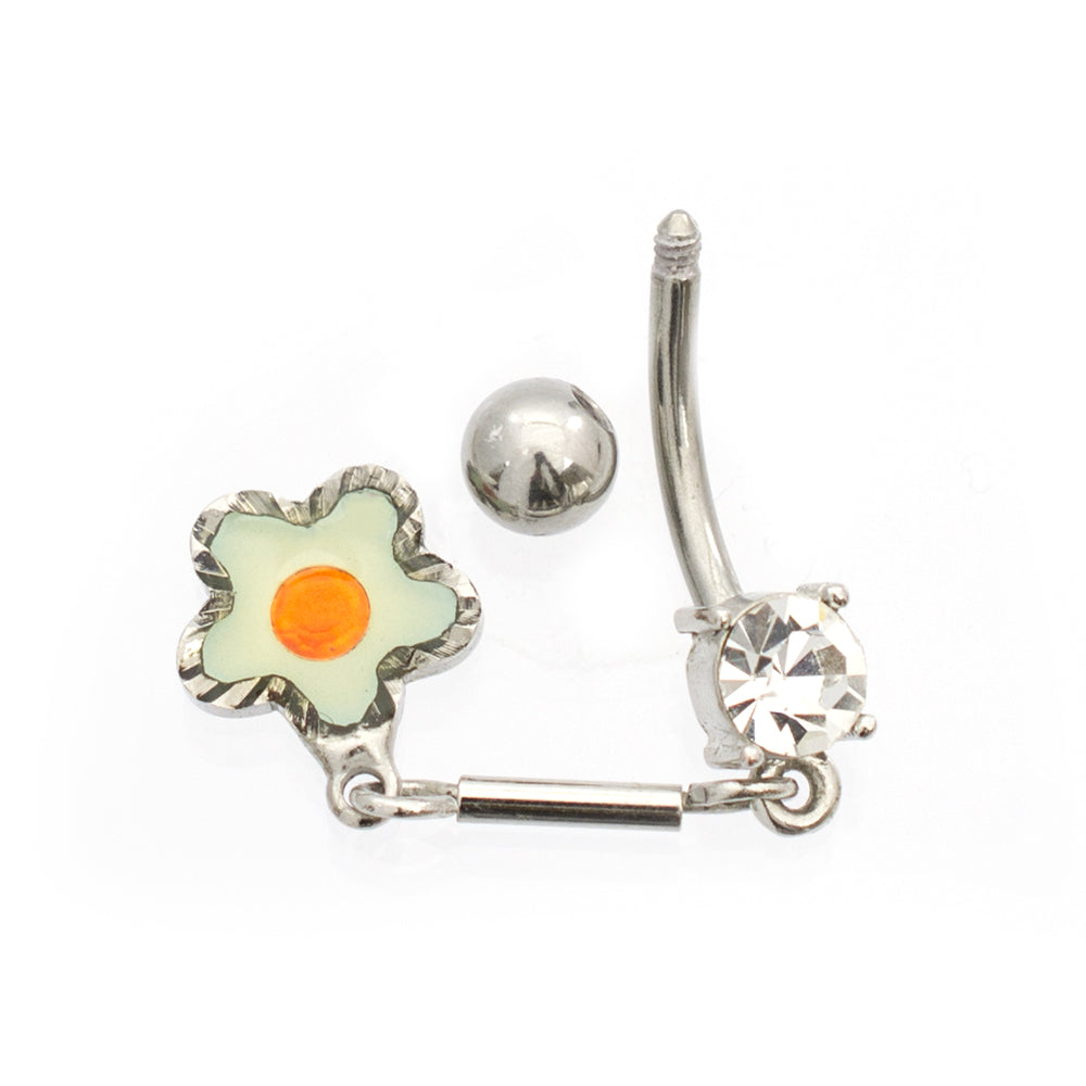 Surgical Steel 14 Gauge Pastel Dangling Flower CZ Belly Button Ring