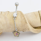 Surgical Steel 14 Gauge Pastel Dangling Flower CZ Belly Button Ring