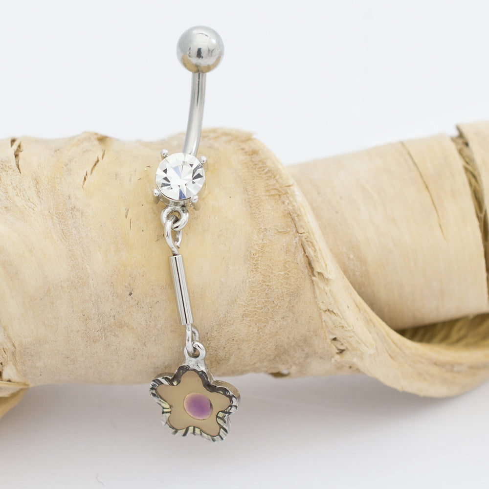 Surgical Steel 14 Gauge Pastel Dangling Flower CZ Belly Button Ring