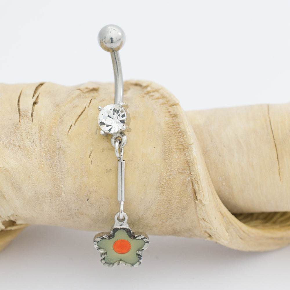 Surgical Steel 14 Gauge Pastel Dangling Flower CZ Belly Button Ring