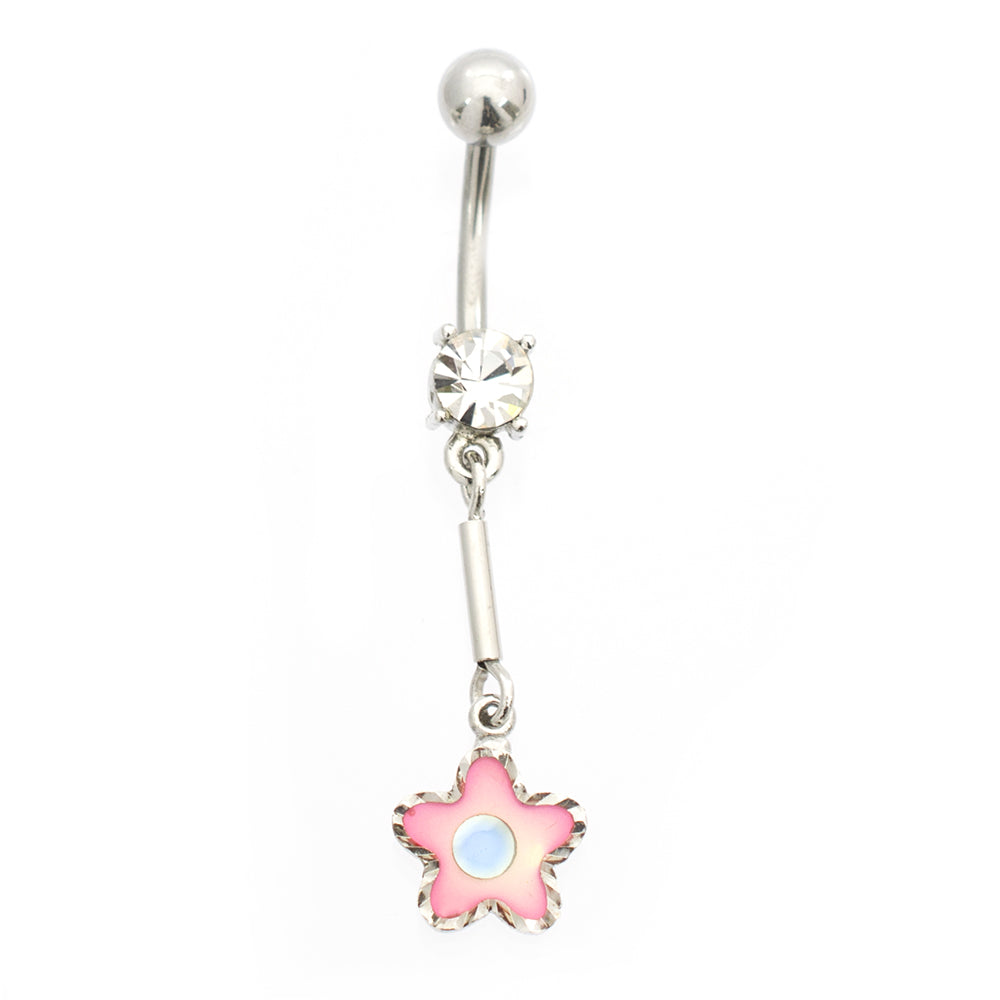 Surgical Steel 14 Gauge Pastel Dangling Flower CZ Belly Button Ring