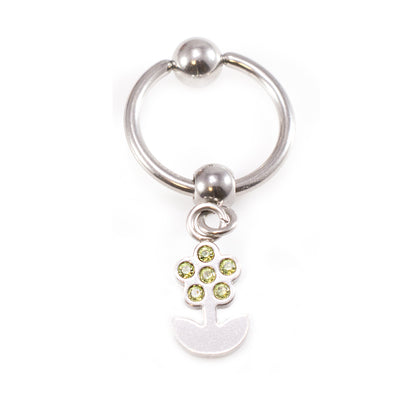 Surgical Steel 14 Gauge Captive Belly Ring with Silver Flower - photo 2