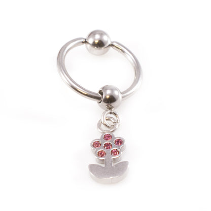 Surgical Steel 14 Gauge Captive Belly Ring with Silver Flower - photo 3