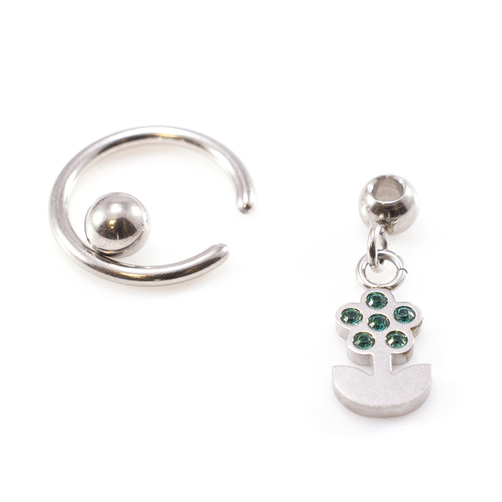Surgical Steel 14 Gauge Captive Belly Ring with Silver Flower - photo 6