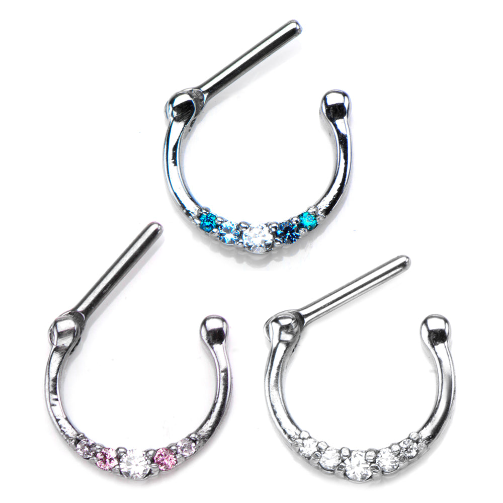Surgical Steel Prong Set CZ Septum Clicker 14 & 16 Gauge - 3 Colors - photo 2
