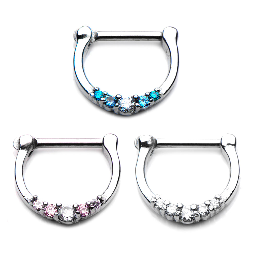 Surgical Steel Prong Set CZ Septum Clicker 14 & 16 Gauge - 3 Colors