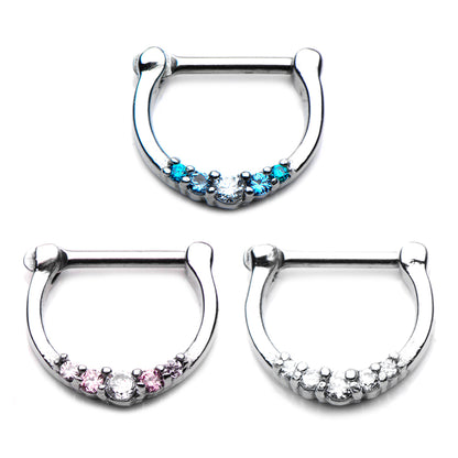 Surgical Steel Prong Set CZ Septum Clicker 14 & 16 Gauge - 3 Colors