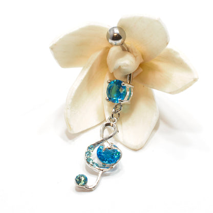 Surgical Steel 14 Gauge Belly Ring with Dangling Jeweled Music Notes - photo 2