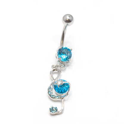 Surgical Steel 14 Gauge Belly Ring with Dangling Jeweled Music Notes - photo 7