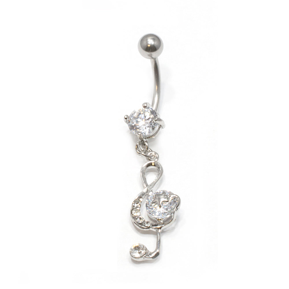 Surgical Steel 14 Gauge Belly Ring with Dangling Jeweled Music Notes