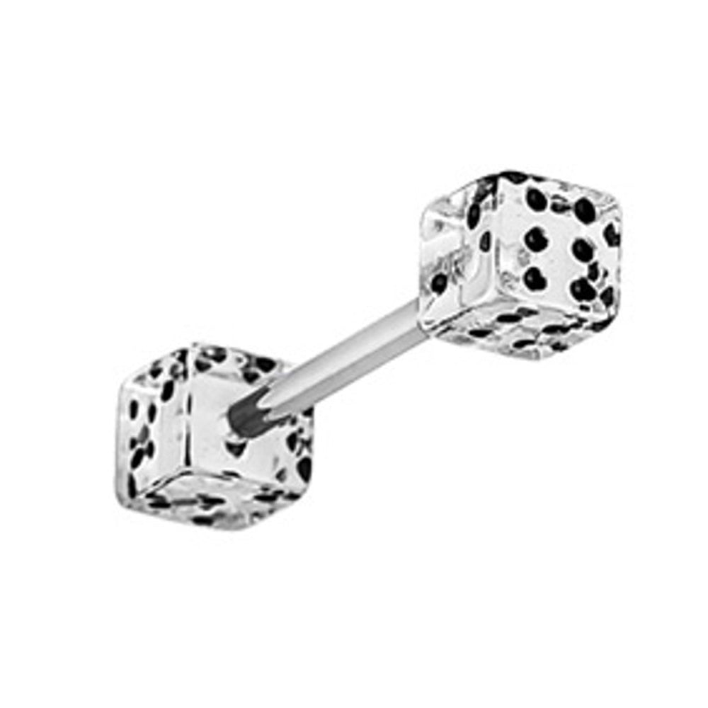 Surgical Steel Straight Barbell 14 Gauge 5/8" (16 mm) & Acrylic Dice - Kruelty - Photo 4
