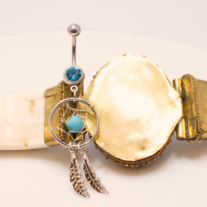 Surgical Steel 14 Gauge Belly Ring with Dangle Dreamcatcher - photo 4
