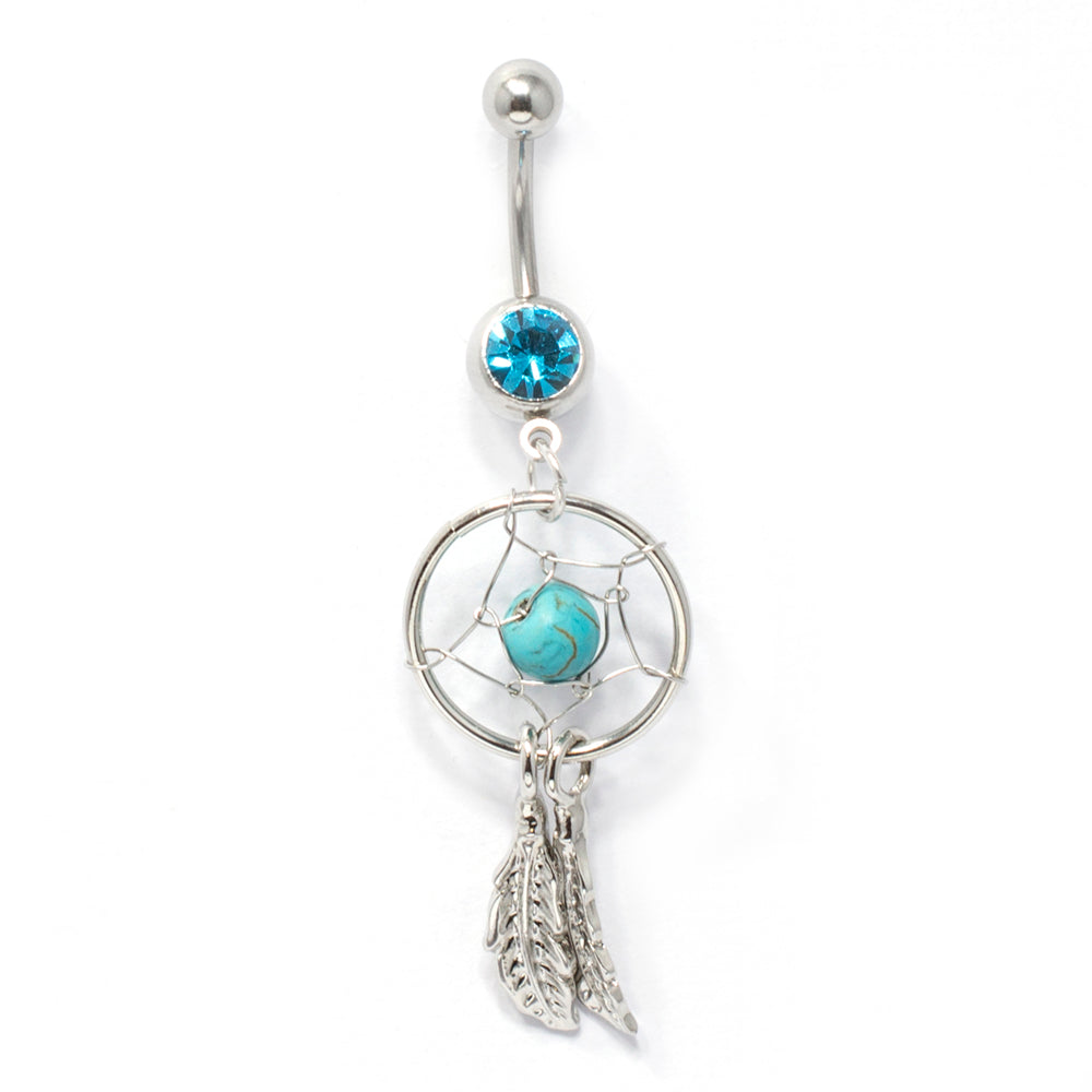 Surgical Steel 14 Gauge Belly Ring with Dangle Dreamcatcher - photo 2