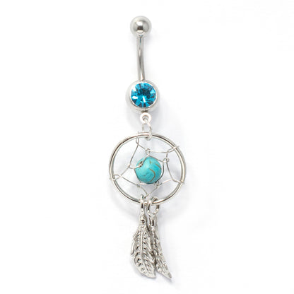Surgical Steel 14 Gauge Belly Ring with Dangle Dreamcatcher - photo 2