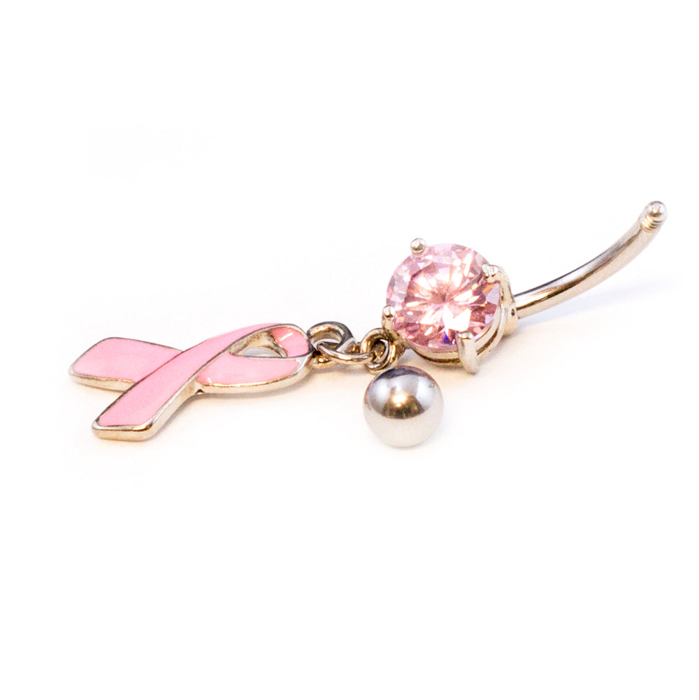 Surgical Steel 14 Gauge Pink Ribbon Belly Ring with Prong CZ - photo 3