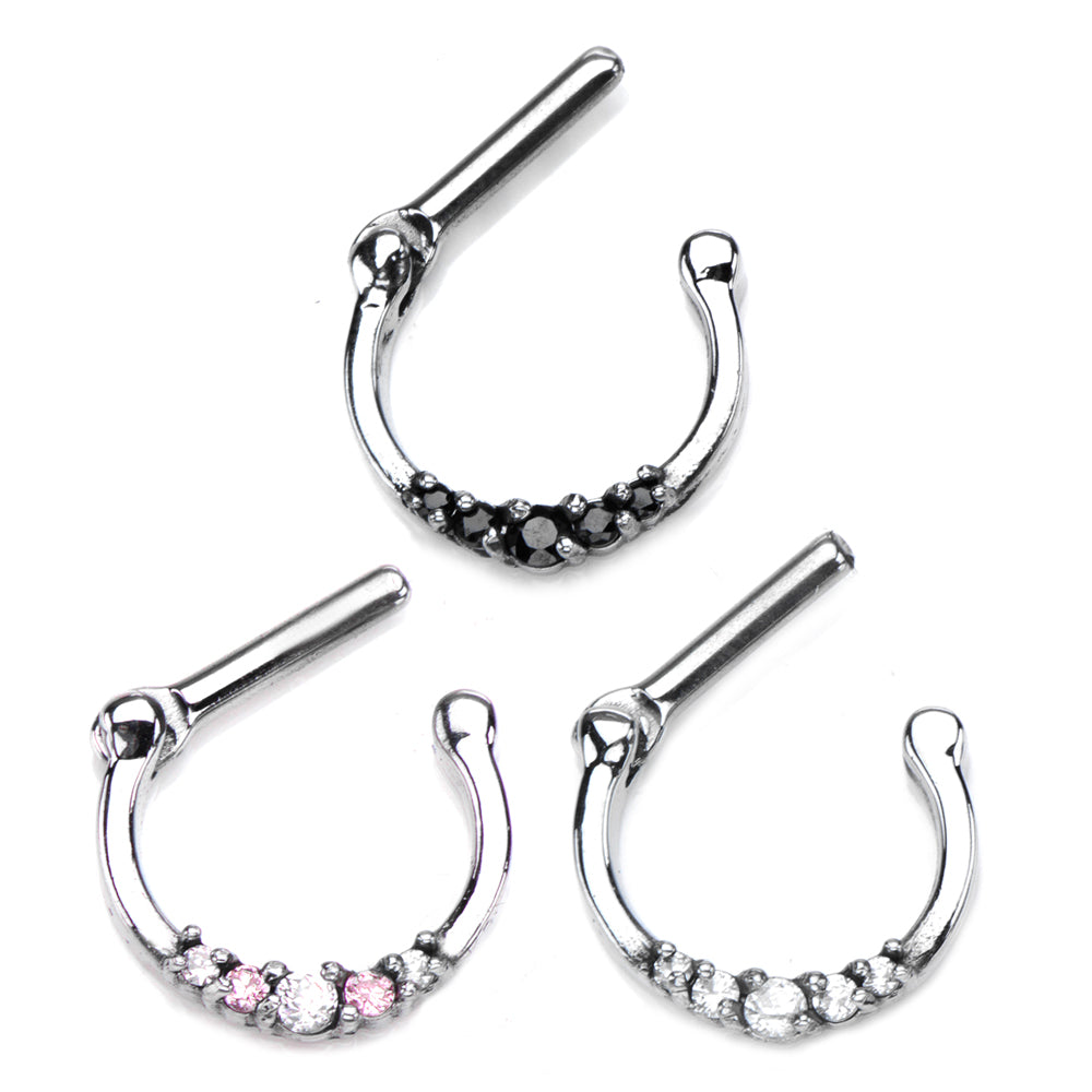 Surgical Steel Septum Clicker Ring 14 & 16 Gauge with CZ - 3 Colors - photo 2