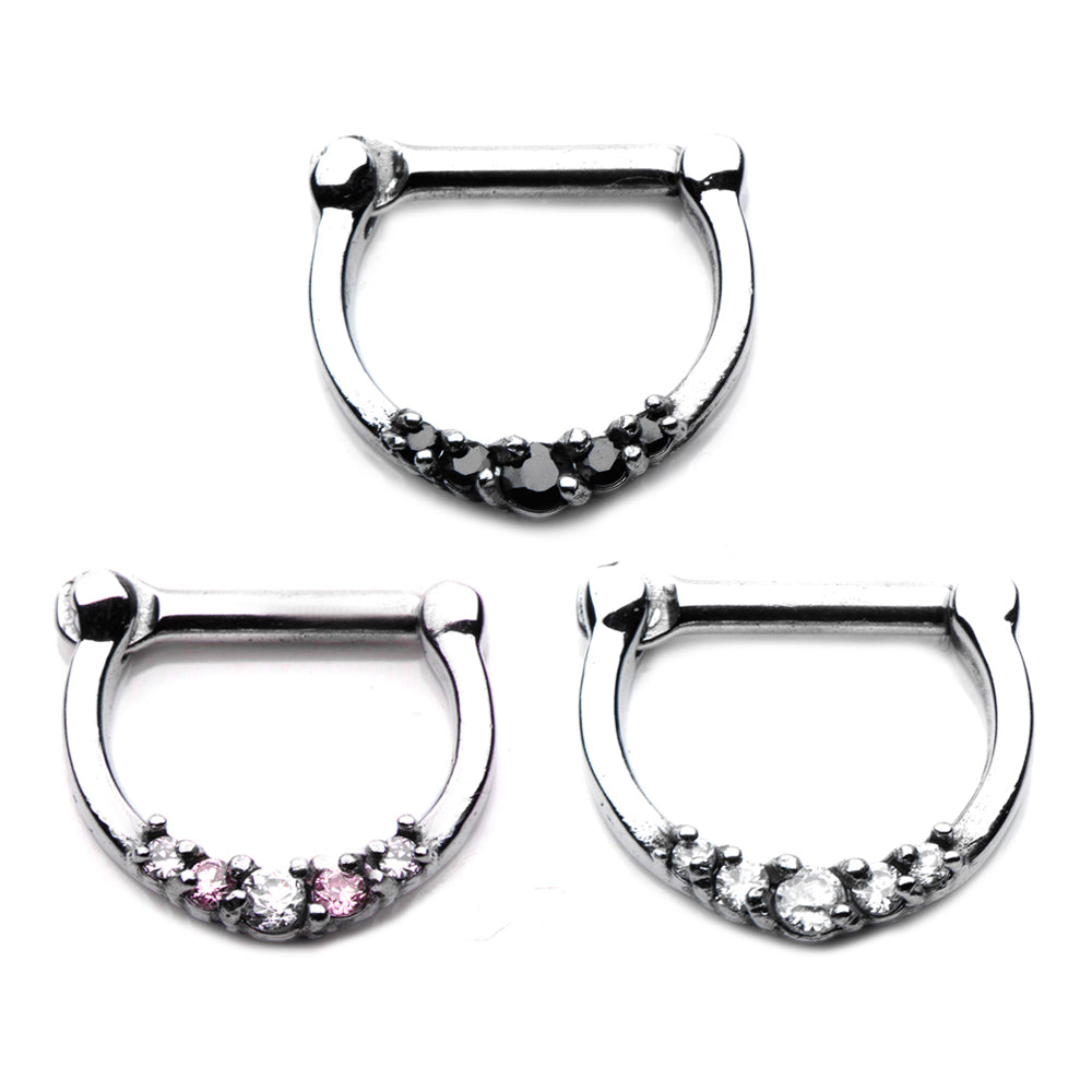 Surgical Steel Septum Clicker Ring 14 & 16 Gauge with CZ - 3 Colors