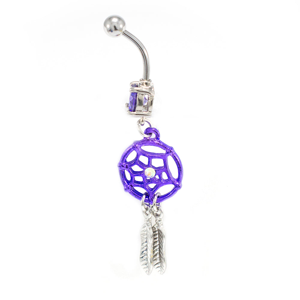 Surgical Steel 14 Gauge Belly Ring with Purple Dream Catcher - photo 2