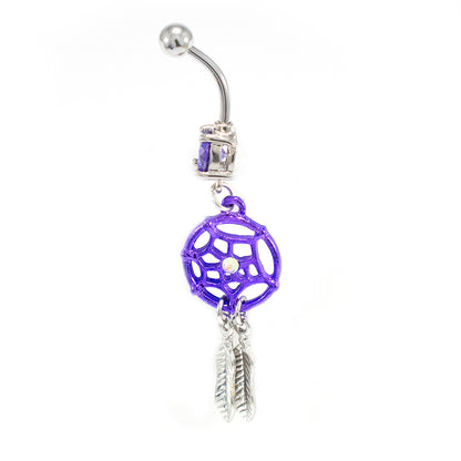 Surgical Steel 14 Gauge Belly Ring with Purple Dream Catcher - photo 2