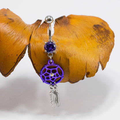 Surgical Steel 14 Gauge Belly Ring with Purple Dream Catcher - photo 3
