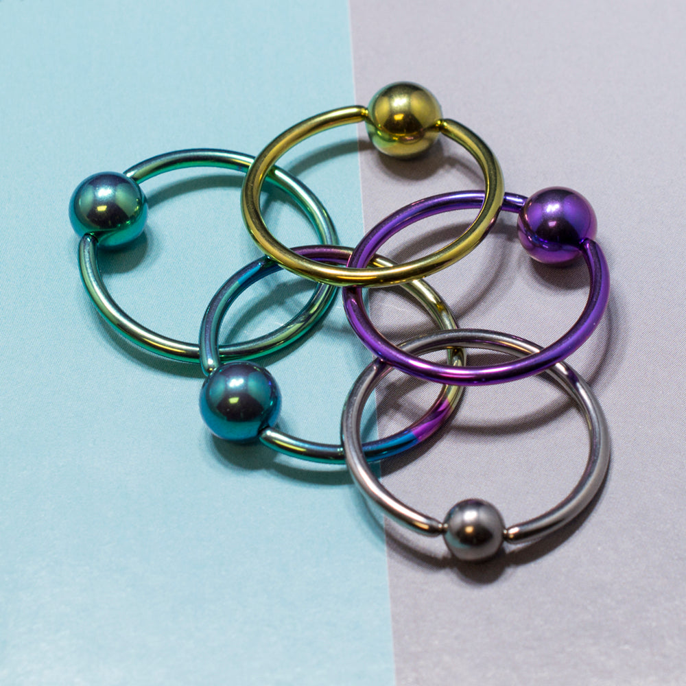 Titanium Captive Bead Ring 12 Gauge 22mm with 6mm Ball - 5 Colors