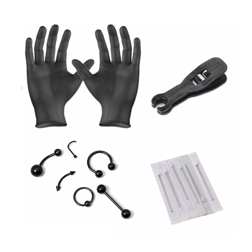 Surgical Steel Lion Gothic Midnight Black Piercing Kit - 14 Pack