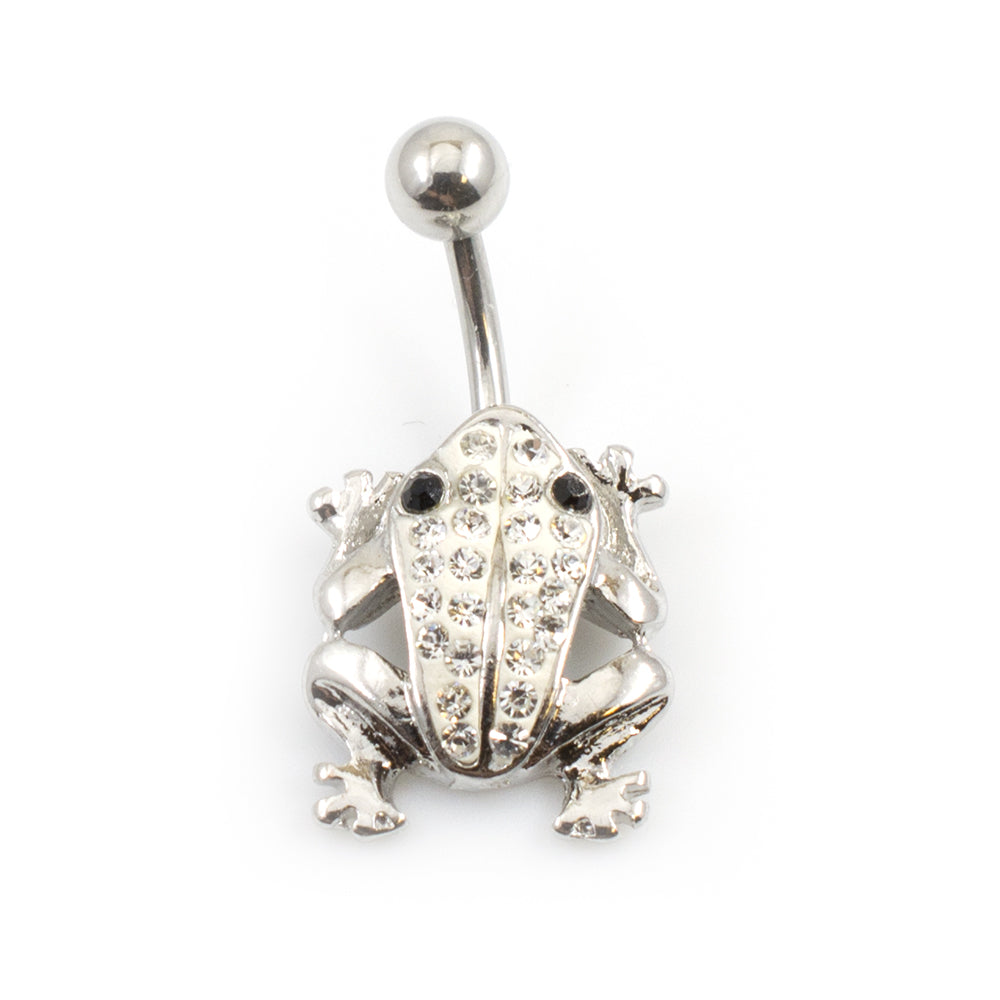 Surgical Steel 14 Gauge Belly Button Ring with CZ Frog