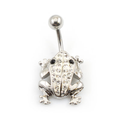Surgical Steel 14 Gauge Belly Button Ring with CZ Frog