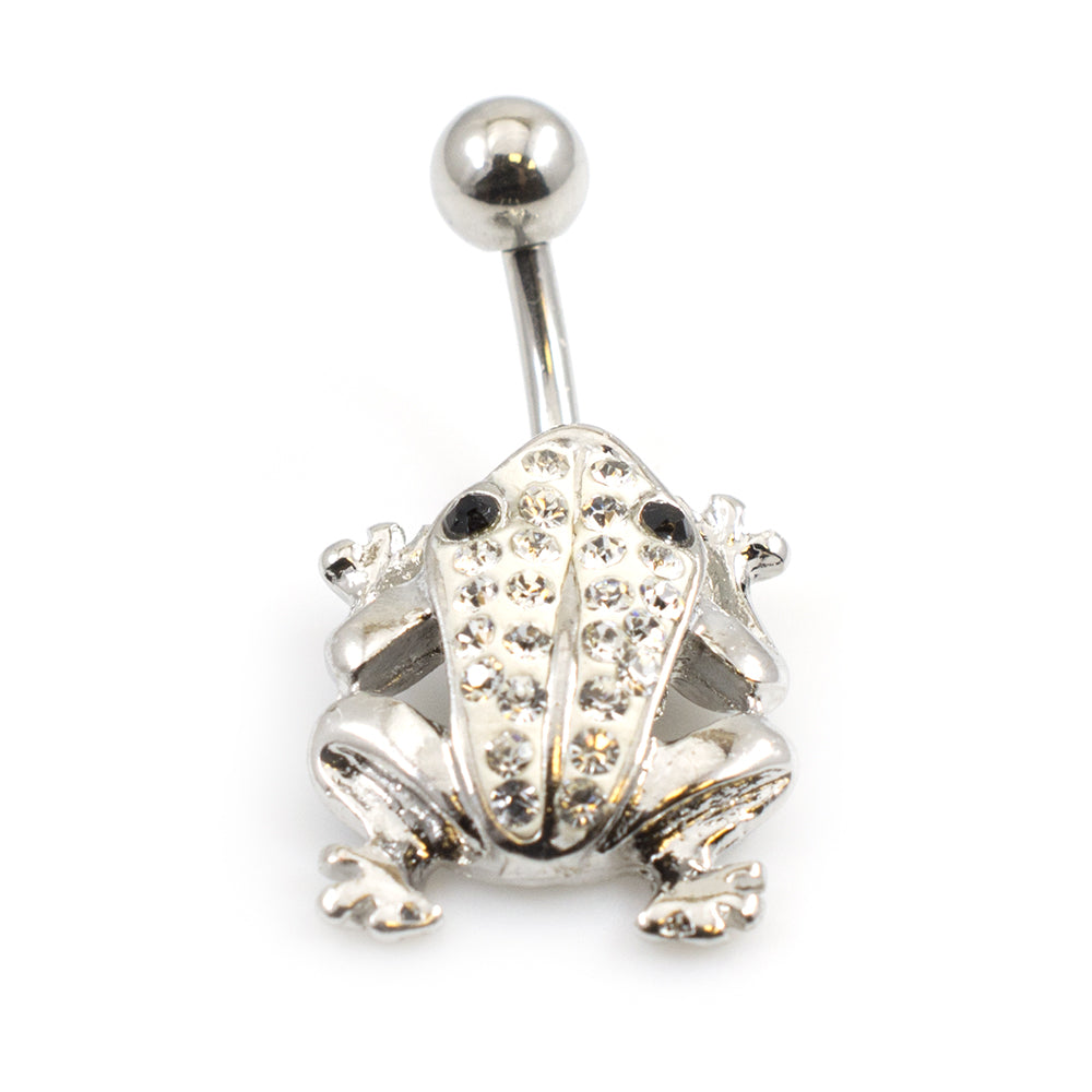 Surgical Steel 14 Gauge Belly Button Ring with CZ Frog