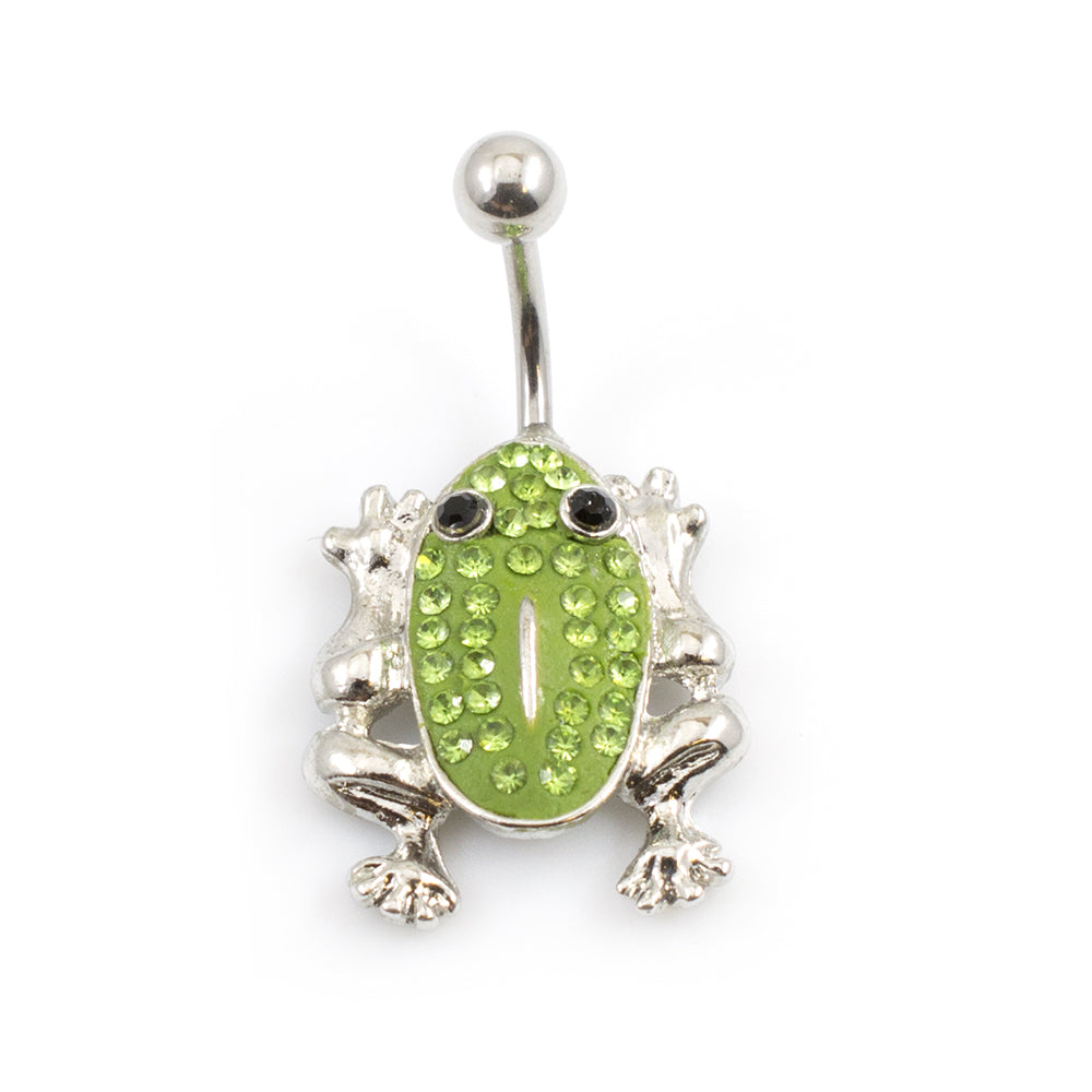 Surgical Steel 14 Gauge Belly Button Ring with CZ Frog