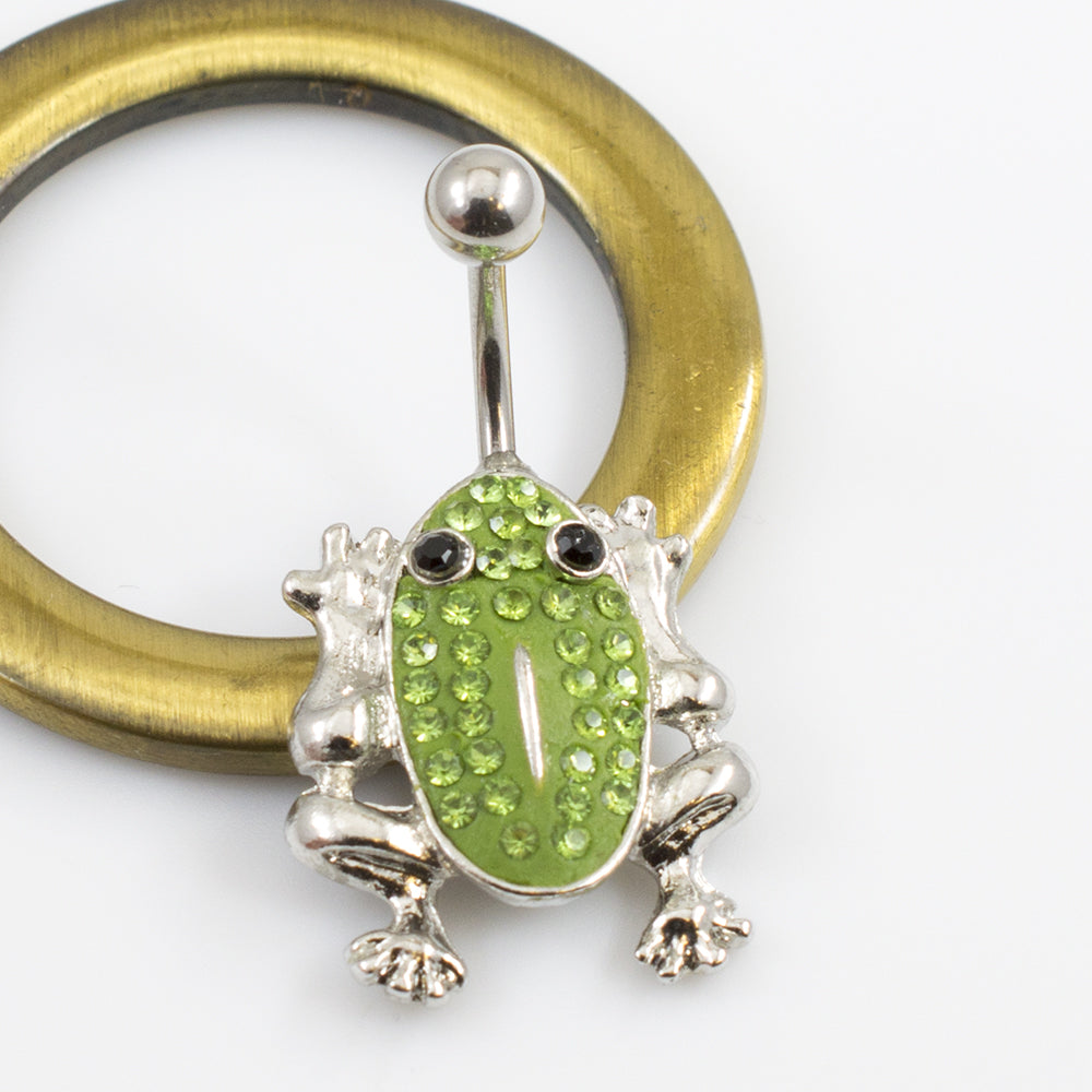 Surgical Steel 14 Gauge Belly Button Ring with CZ Frog