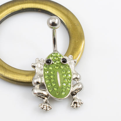 Surgical Steel 14 Gauge Belly Button Ring with CZ Frog