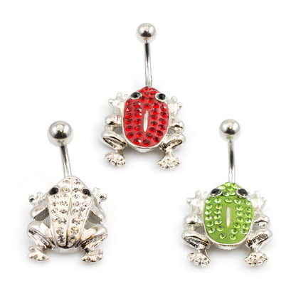 Surgical Steel 14 Gauge Belly Button Ring with CZ Frog