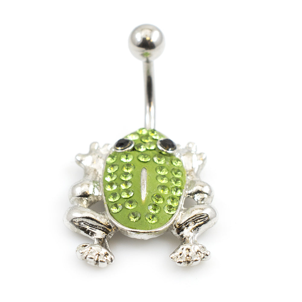 Surgical Steel 14 Gauge Belly Button Ring with CZ Frog