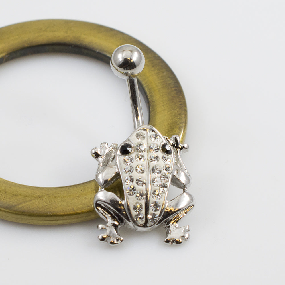 Surgical Steel 14 Gauge Belly Button Ring with CZ Frog