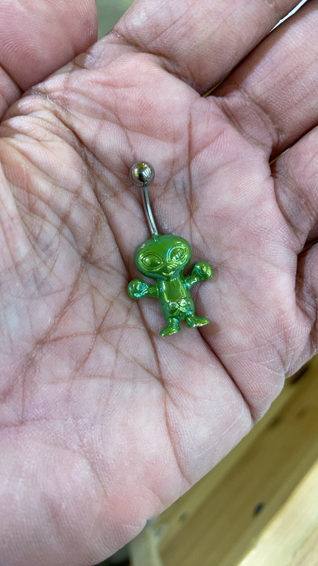 Surgical Steel 14 Gauge Curved Belly Ring with Iridescent Alien - photo 2
