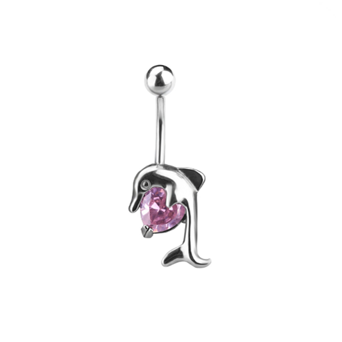 Surgical Steel 14 Gauge Belly Ring with Dolphin Heart Gem - photo 3