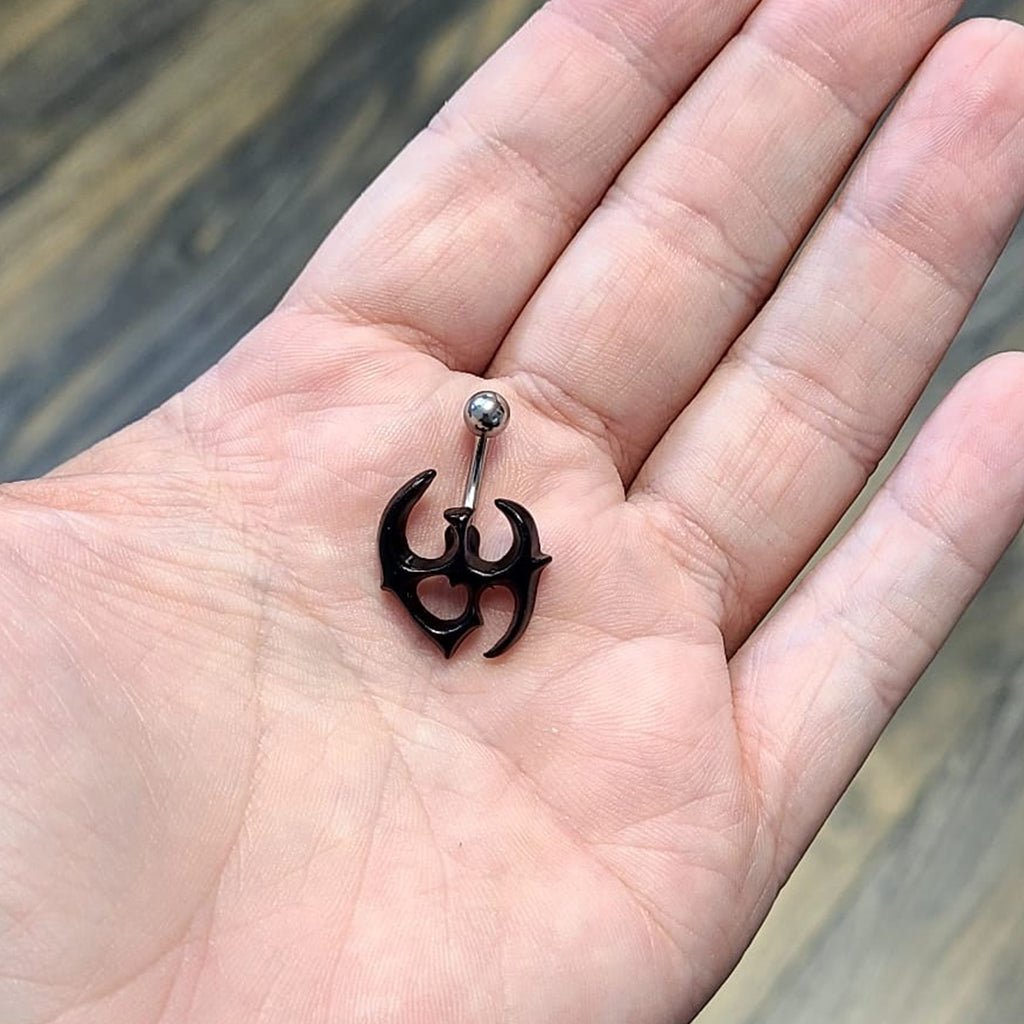 Surgical Steel & Acrylic 14 Gauge Black Tribal Design Belly Ring