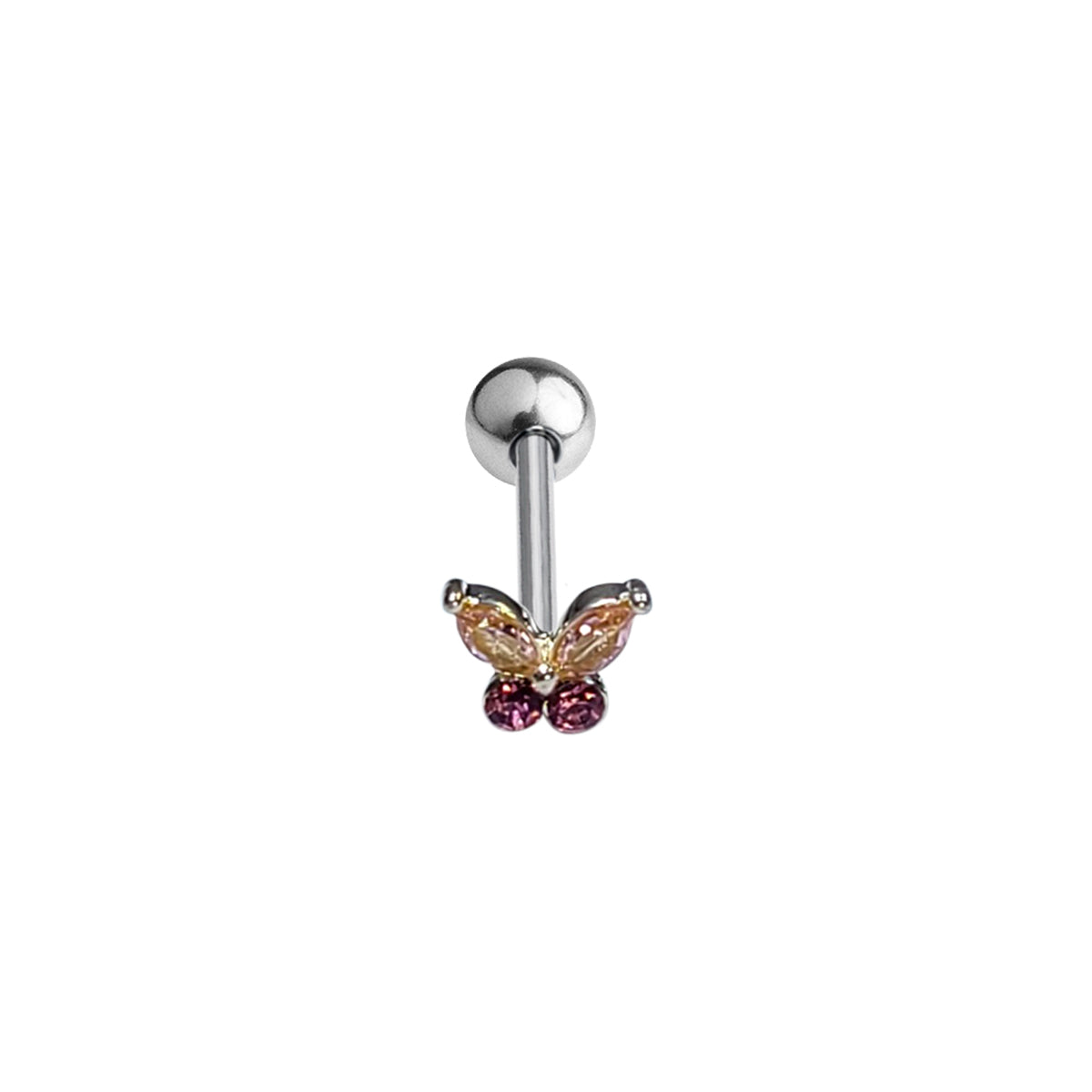 Surgical Steel Tongue Barbell 14G 16mm with Butterfly CZ - 2 Colors - photo 2