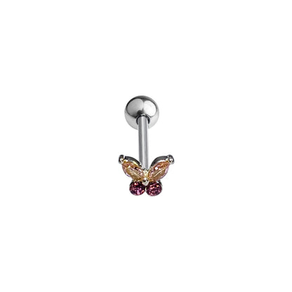 Surgical Steel Tongue Barbell 14G 16mm with Butterfly CZ - 2 Colors - photo 2